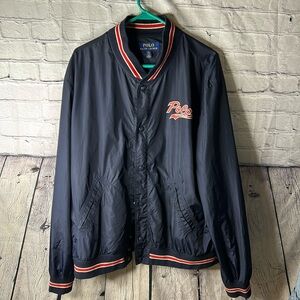 Men’s Polo Ralph Lauren nylon varsity jacket in aviator navy size XXL.
